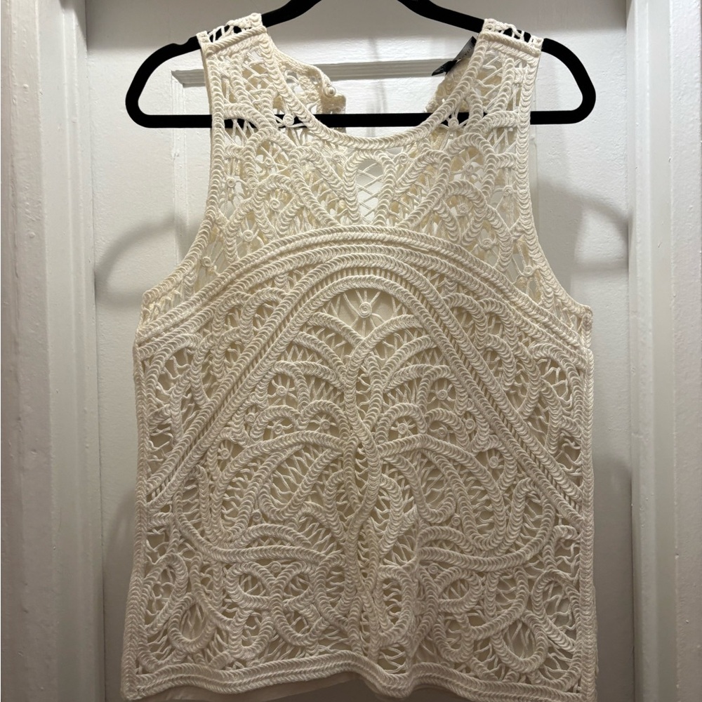 White House Black Market Cream Lace Tank Top
